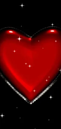 This stunning phone live wallpaper showcases a digital rendering of a red heart adorned with pearls against a sleek black background
