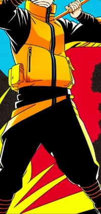 This live wallpaper features a vibrant vector art design of a man donning a yellow jacket and clutching a baseball bat in hand