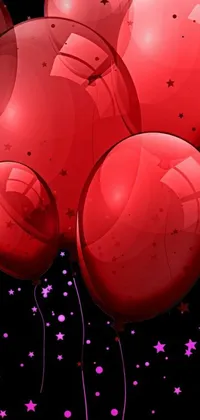 Looking for a dynamic, colorful live wallpaper for your phone? Check out this stunning digital art featuring a dark red background and a cluster of floating red balloons! With a shimmering effect and seamless animation, this eye-catching wallpaper is sure to add a touch of whimsy and fun to your screen