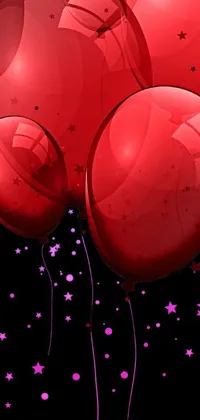 Looking for a lively live wallpaper for your phone? Look no further than this digital rendering featuring red balloons floating on a black and red background