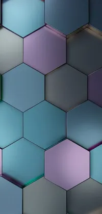 This live phone wallpaper features an eye-catching design of hexagonal tiles with blue and purple hues on them