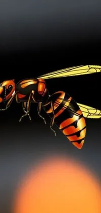 This lively live wallpaper features a stunning image of a wasp in flight, beautifully created with clean cel shaded vector art