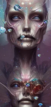 This phone live wallpaper features a close-up capture of a cybernetically modified woman