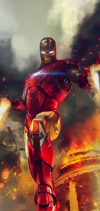 Enjoy this stunning live wallpaper for your phone featuring a digital painting of a well-known hero in a high-tech suit