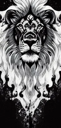 This phone live wallpaper boasts a stunning black and white vector art drawing of a lion