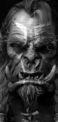 Get this mesmerizing live phone wallpaper featuring a high-quality black and white portrait of a character resembling an ogre