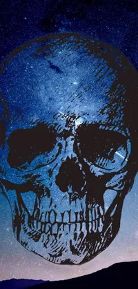 This phone live wallpaper depicts a skull drawing against the night sky, creating an eerie yet visually appealing effect