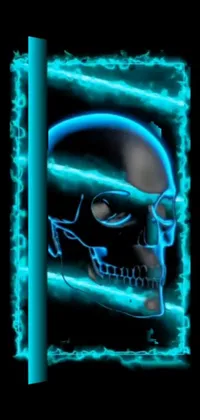 Get a glimpse of the mystical with this fascinating live wallpaper! Immerse yourself in the eerie glow of a stunning holographic-style blue neon skull hovering against a pitch-black background