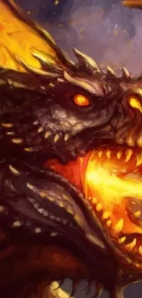 This dragon live wallpaper for your phone features a highly detailed image of a mythical dragon with fire bursting out of its mouth