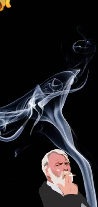 This live wallpaper showcases a stunning digital painting of a man smoking a cigarette against a black background