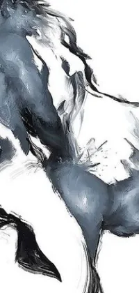 This phone live wallpaper is a stunning black and white sketch of a horse and a calf, depicting a moment of intimacy between the two animals