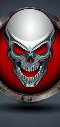 This phone live wallpaper features a metal skull emblem in a red vector art style