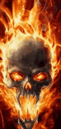 This gritty live wallpaper features a close-up shot of a burning skull on a sleek black background