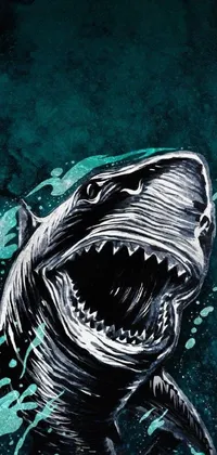This phone wallpaper showcases a drawing of a shark with its gaping mouth