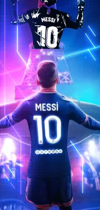 "Dynamic phone live wallpaper featuring a victorious soccer player celebrating amidst a crowd of fans in front of the Eiffel Tower