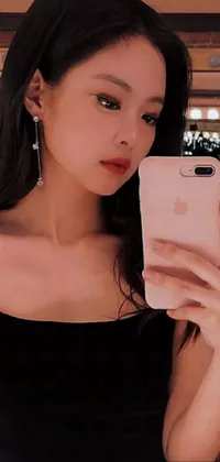 This live wallpaper features a beautiful Korean fashion model posing in a black velvet dress