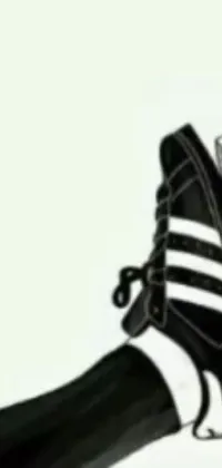 This phone live wallpaper is a mash-up of different design elements, including a drawing of black and white shoes, an album cover, and an anime screenshot