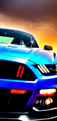 Looking for a stunning live wallpaper for your phone that will make heads turn? Look no further than this amazing wallpaper of a blue Mustang parked roadside with a sunset glow in the background