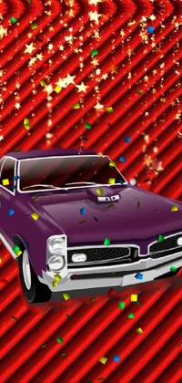 This stunning live wallpaper features a purple Peugeot Onyx car surrounded by stars on a bold red background