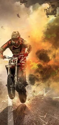 Get ready to rev up your phone with this dynamic live wallpaper! It depicts a dirt bike rider racing on top of a road, surrounded by dirt and smoke