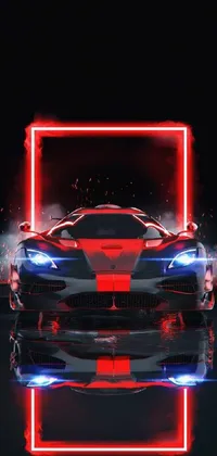This live wallpaper features a modern, red and black sports car driving through a neon frame, creating an impressive visual effect on your phone's screen