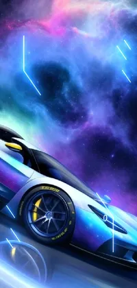 Looking for a dynamic and eye-catching live wallpaper for your phone? Check out this mesmerizing HD design! Featuring a sports car in vibrant shades of purple and blue, this wallpaper is sure to impress