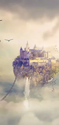 Transform your phone screen into an enchanting world with this captivating live wallpaper featuring a castle resting atop a cliff amidst the clouds