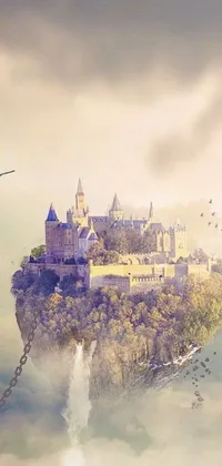 Take your phone to new heights with this captivating live wallpaper featuring a castle atop a cliff in the sky