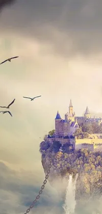 Experience the enchanting world of magical realism with our phone live wallpaper of a castle perched atop a cliff