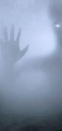 This live phone wallpaper depicts a figure walking through thick fog with an extraterrestrial creature standing beside them
