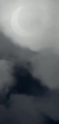 This live wallpaper for your phone features a captivating image of a large jetliner gliding through a cloudy sky during an eclipse