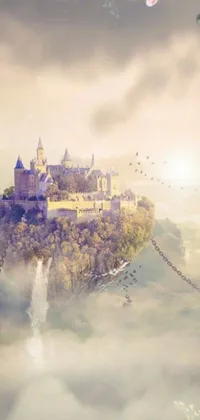 Experience the magic of a skytop castle with this enchanting live wallpaper for your phone! Featuring a majestic castle that towers over a magnificent cliff in the sky, this artwork is a true masterpiece of fantasy art