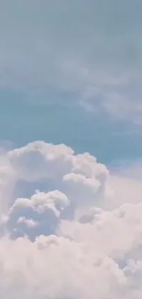 Elevate your phone's aesthetic with this beautiful live wallpaper featuring a jetliner amidst fluffy pastel clouds on a serene blue sky