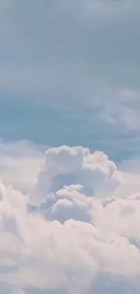 This animated live wallpaper depicts a stunning jetliner soaring above a picturesque backdrop of fluffy cumulus clouds