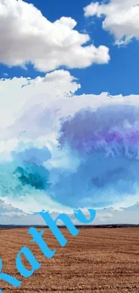 This phone live wallpaper features a stunning painting of a white cloud floating against a blue sky in the middle of a green field