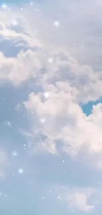 This dynamic phone wallpaper depicts a digital art of a plane soaring through a clear blue sky with white fluffy clouds