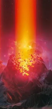 Experience the beauty and power of nature with this stunning live wallpaper featuring a mountain spewing fiery lava