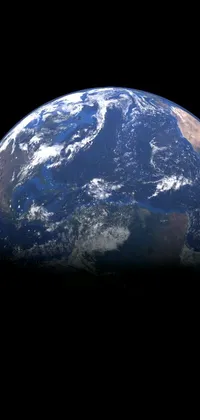 This phone live wallpaper features a stunning image of Earth taken from space, with exceptional detail of land, clouds, and oceans