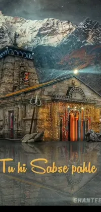Enhance your device, with this live wallpaper depicting a Hindu temple against a beautiful mountainous backdrop