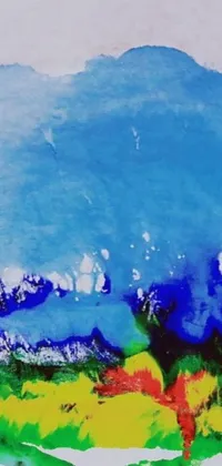 This live wallpaper portrays an acrylic painting of a person on a surfboard, inspired by lyrical abstraction