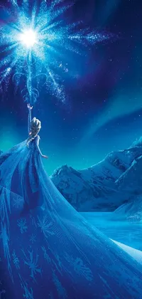 The Disney-themed live wallpaper features a captivating image of a frozen princess standing on a snow-covered hill