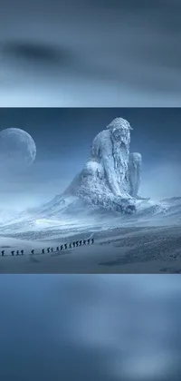 This lively phone live wallpaper depicts an enchanting winter wilderness with strolling figures walking atop blankets of snow