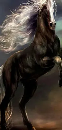 This live wallpaper is a beautiful airbrushed painting of a horse standing tall on its hind legs