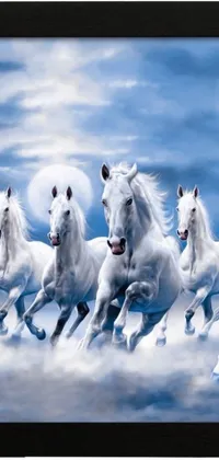 Are you ready to beautify your phone's screen with a mesmerizing live wallpaper? Look no further than this stunning wallpaper featuring a group of graceful white horses running free in the night sky