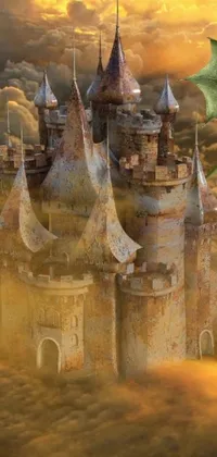 Looking for a stunning live wallpaper for your phone that will transport you to a magical place? Look no further than this image of a castle in the clouds, set against a fractal dreamscape