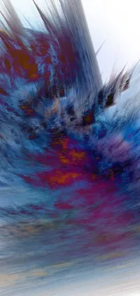 This phone live wallpaper features a beautiful bird flying through the air against a backdrop of dreamy, lyrical abstraction inspired by fractal clouds