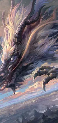 Get mesmerized by the breathtaking phone live wallpaper of a dragon flying in the sky presented in wonderful fantasy art