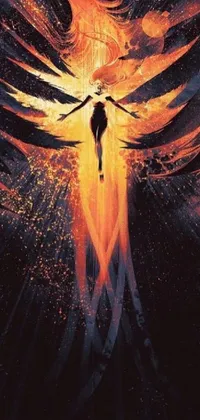 Get ready for a dynamic movie poster live wallpaper for your phone! This X-Men Dark Phoenix themed wallpaper is inspired by digital art with a stunning, fiery background that highlights an intriguing angel feature standing still