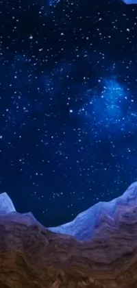 This phone live wallpaper features a mesmerizing view of a starry night sky from inside a cave
