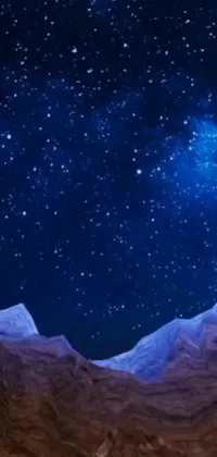 This phone live wallpaper boasts a star-filled sky backdrop set against a majestic mountain inspired by artwork